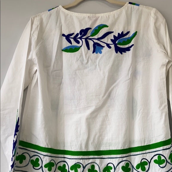 Boho Handmade Mini Dress Embroidered S/M 100%cotton Kelly Green/Blue Retail $208 - Picture 12 of 14